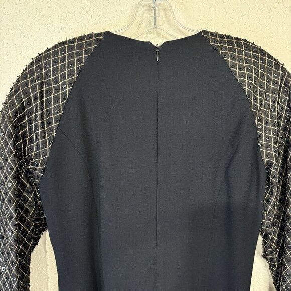 Vtg Morgan Matisse Black Long Cocktail Dress Long Sleeve Bling Side Slit Size 8 - Picture 7 of 11